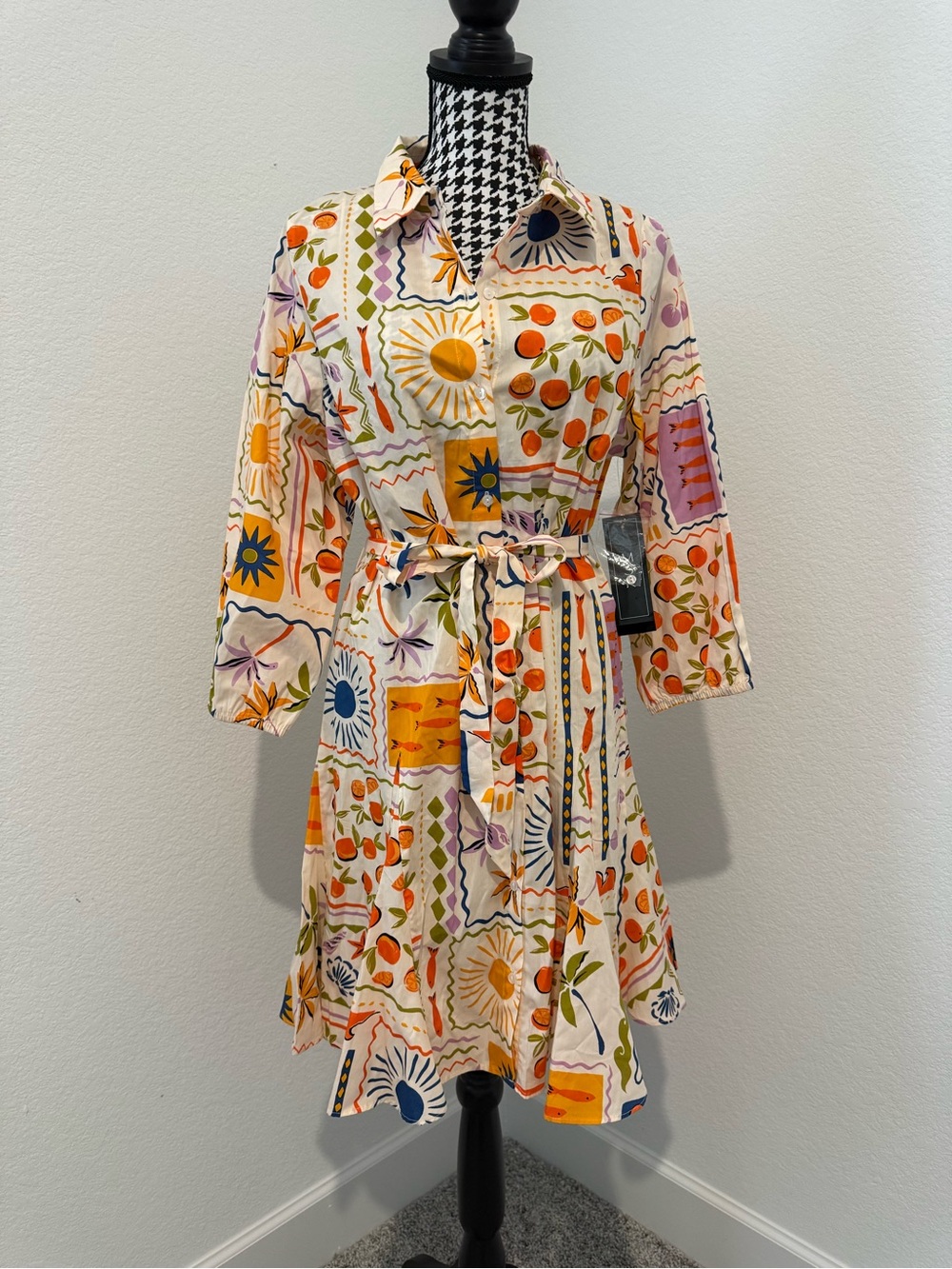MSK Italian Cream Sunflower & Citrus Print Mini Dress